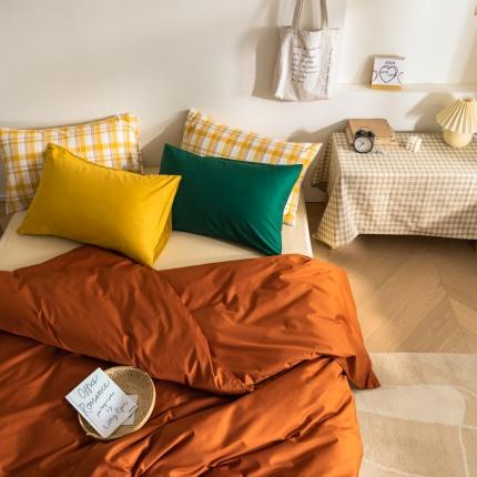 91家纺网 家纺一手货源 找家纺 棉眠 2020新款13374亮色撞色系全棉四件套 南瓜色