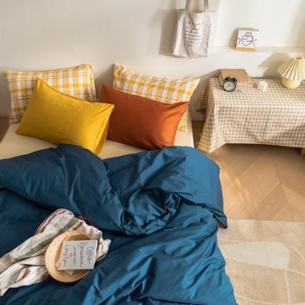 91家纺网 家纺一手货源 找家纺 棉眠 2020新款13374亮色撞色系全棉四件套 藏青色
