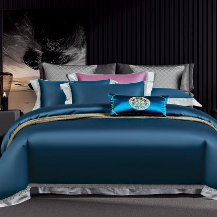 91家纺网 家纺一手货源 找家纺 娇逸 2020新款100支全棉镂空款四件套 圣地亚-宝石蓝