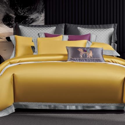 91家纺网 家纺一手货源 找家纺 娇逸 2020新款100支全棉镂空款四件套 圣地亚-嫩黄