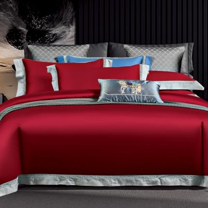 91家纺网 家纺一手货源 找家纺 娇逸 2020新款100支全棉镂空款四件套 圣地亚-喜庆红