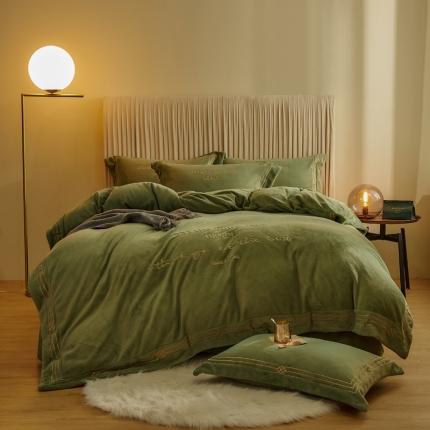 91家纺网 家纺一手货源 找家纺 （总）米奈 2020新款水晶绒法莱绒牛奶绒绣边罗伊系列四件套