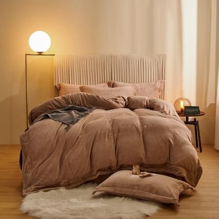 91家纺网 家纺一手货源 找家纺 （总）米奈 2020新款水晶绒法莱绒牛奶绒绣边罗伊系列四件套