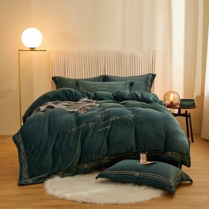 91家纺网 家纺一手货源 找家纺 （总）米奈 2020新款水晶绒法莱绒牛奶绒绣边罗伊系列四件套