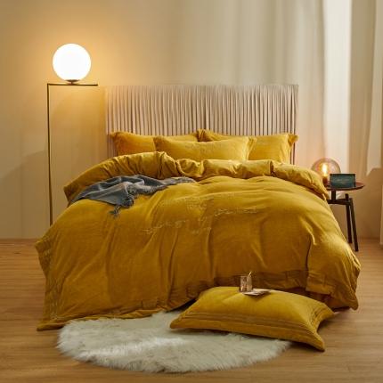 91家纺网 家纺一手货源 找家纺 （总）米奈 2020新款水晶绒法莱绒牛奶绒绣边罗伊系列四件套