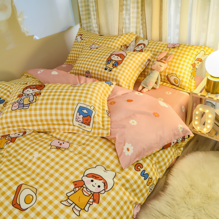 91家纺网 家纺一手货源 找家纺 雲归梦 2020新款小清新全棉生态磨毛四件套 阿宅