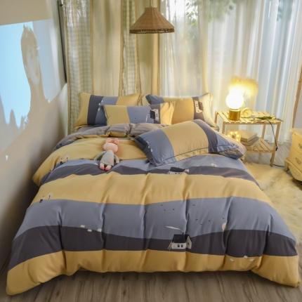 91家纺网 家纺一手货源 找家纺 雲归梦 2020新款小清新全棉生态磨毛四件套 炊烟袅袅-黄