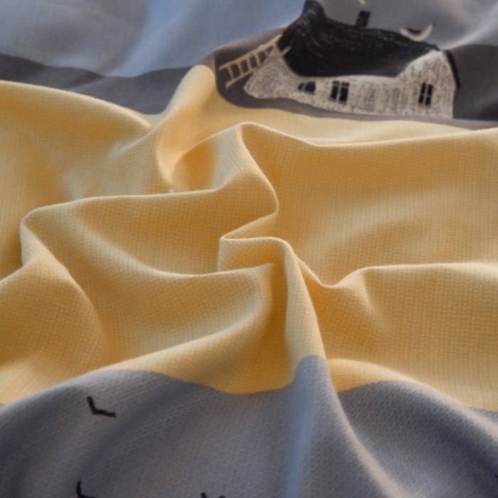 91家纺网 家纺一手货源 找家纺 雲归梦 2020新款小清新全棉生态磨毛四件套 炊烟袅袅-黄