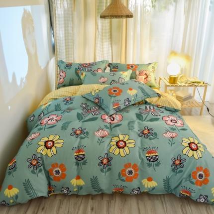 雲归梦 2020新款小清新全棉生态磨毛四件套 梵高之花-绿