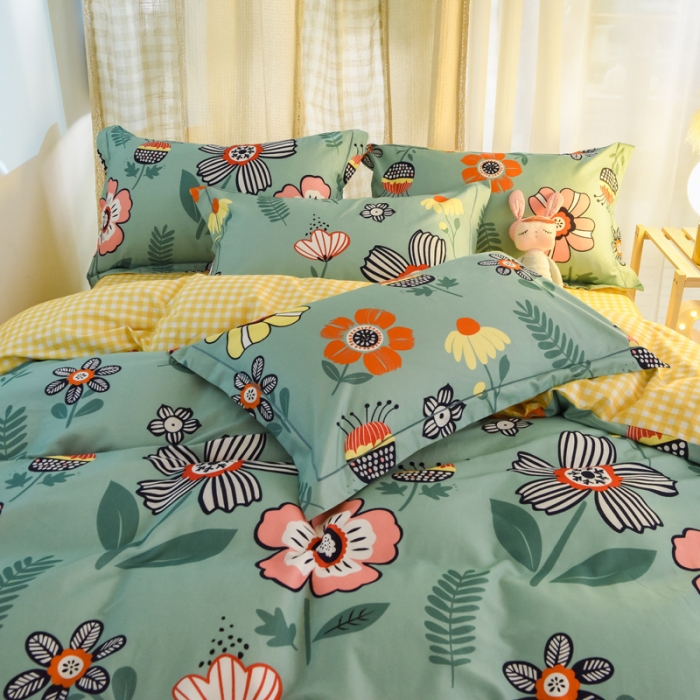 91家纺网 家纺一手货源 找家纺 雲归梦 2020新款小清新全棉生态磨毛四件套 梵高之花-绿