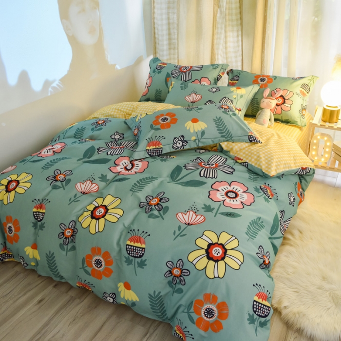 91家纺网 家纺一手货源 找家纺 雲归梦 2020新款小清新全棉生态磨毛四件套 梵高之花-绿