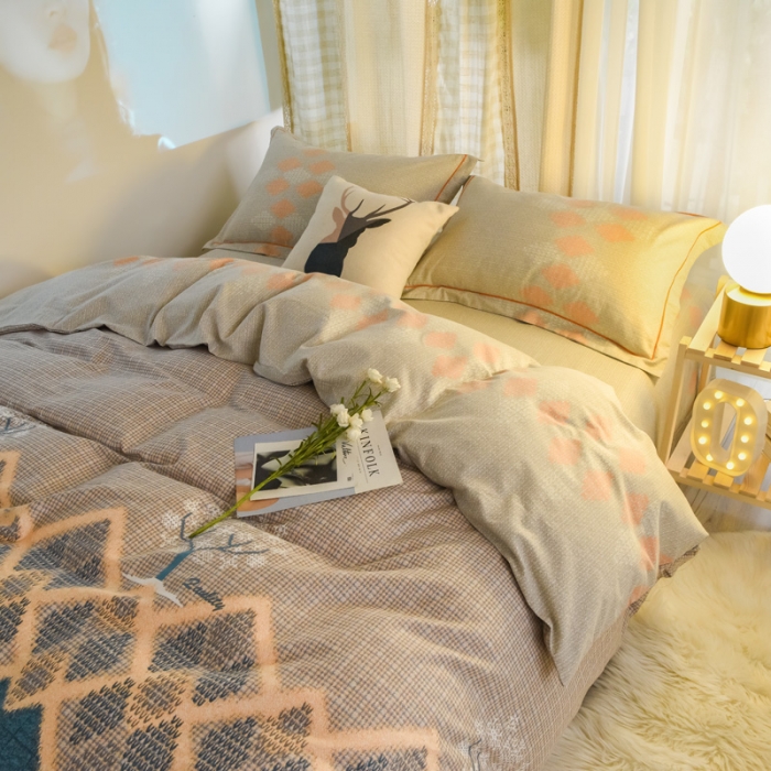 91家纺网 家纺一手货源 找家纺 雲归梦 2020新款小清新全棉生态磨毛四件套 记忆