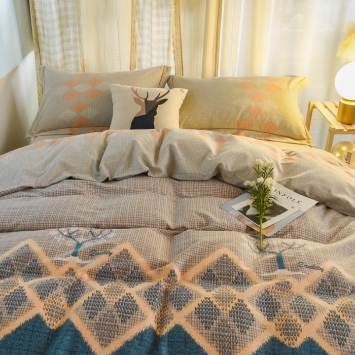 91家纺网 家纺一手货源 找家纺 雲归梦 2020新款小清新全棉生态磨毛四件套 记忆