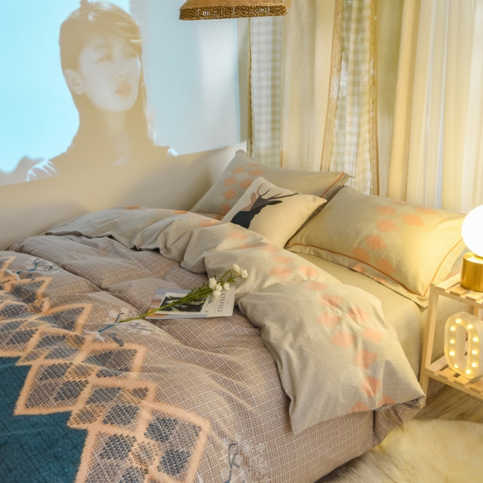 91家纺网 家纺一手货源 找家纺 雲归梦 2020新款小清新全棉生态磨毛四件套 记忆