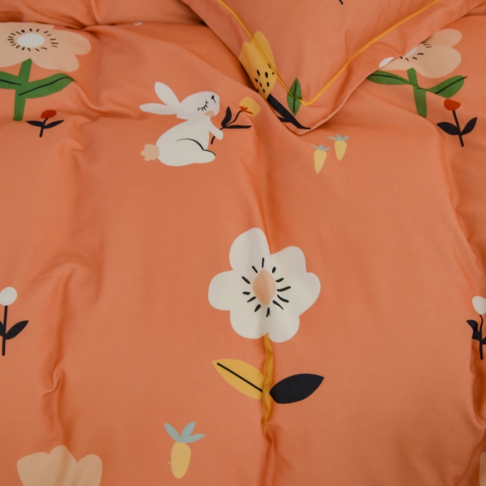 91家纺网 家纺一手货源 找家纺 雲归梦 2020新款小清新全棉生态磨毛四件套 田园兔-桔