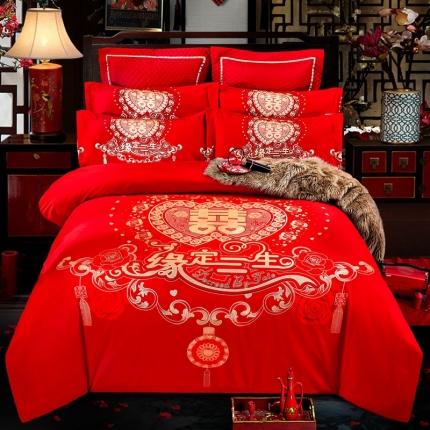 91家纺网 家纺一手货源 找家纺 玉雅家纺 2025新款磨毛婚庆四件套 缘定三生