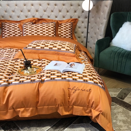 91家纺网 家纺一手货源 找家纺 黑白森林 100支全棉数码印加绣四件套纯棉床上用品