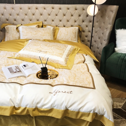 91家纺网 家纺一手货源 找家纺 黑白森林 100支全棉数码印加绣四件套纯棉床上用品