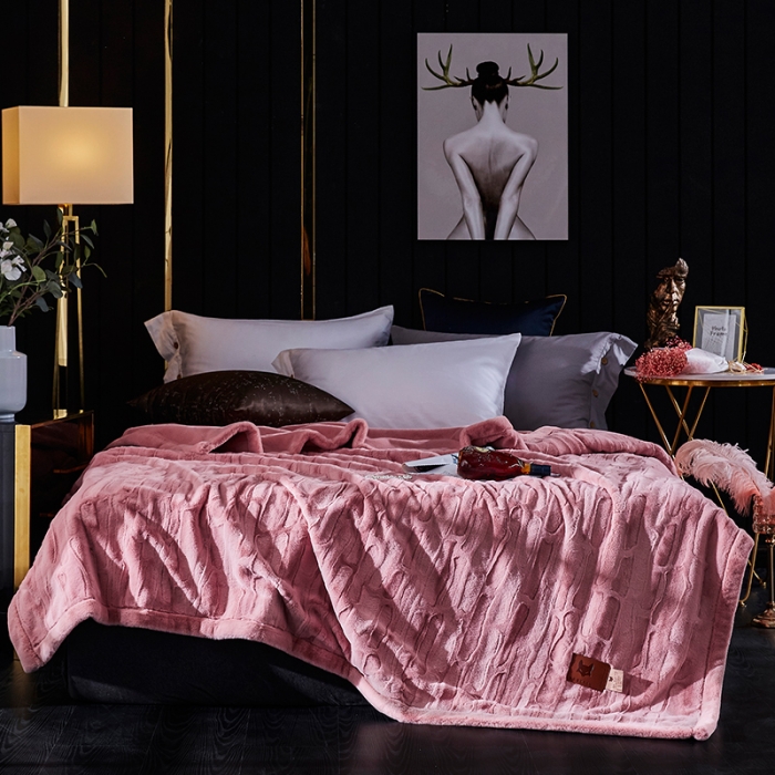 91家纺网 家纺一手货源 找家纺 凯轩毛毛毯毯子 2020新款精品仿毛皮盖毛毯毯子 藕粉色