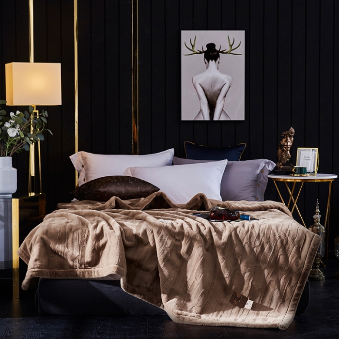 91家纺网 家纺一手货源 找家纺 凯轩毛毛毯毯子 2020新款精品仿毛皮盖毛毯毯子 浅咖色