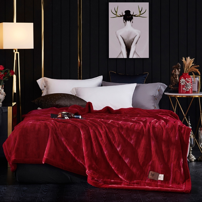 91家纺网 家纺一手货源 找家纺 凯轩毛毛毯毯子 2020新款精品仿毛皮盖毛毯毯子 深爱红