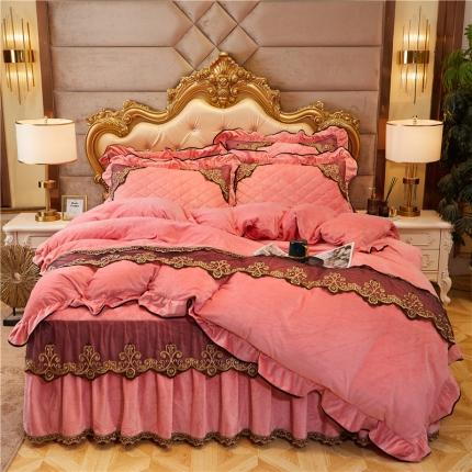 星尚2020宝宝绒夹棉床裙款四件套水晶绒法莱绒婴儿绒 粉玉