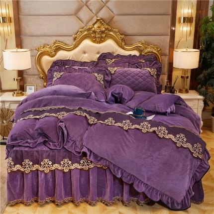 91家纺网 家纺一手货源 找家纺 星尚2020宝宝绒夹棉床裙款四件套水晶绒法莱绒婴儿绒 暖紫