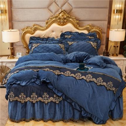 星尚2020宝宝绒夹棉床裙款四件套水晶绒法莱绒婴儿绒 蔚蓝