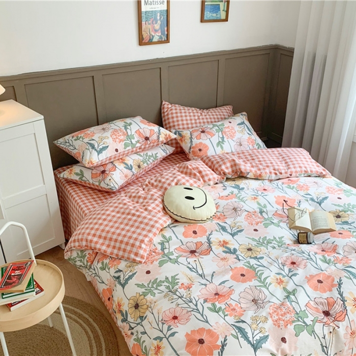 91家纺网 家纺一手货源 找家纺 时年 2020新款40支全棉莫兰迪系列四件套 花房