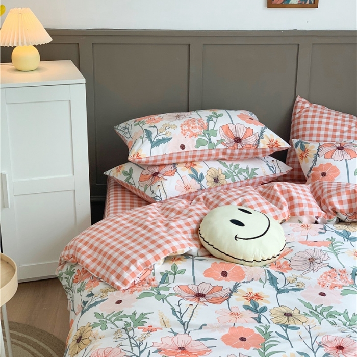 91家纺网 家纺一手货源 找家纺 时年 2020新款40支全棉莫兰迪系列四件套 花房