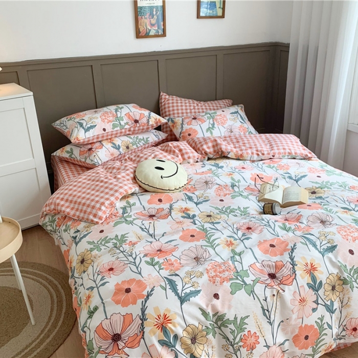 91家纺网 家纺一手货源 找家纺 时年 2020新款40支全棉莫兰迪系列四件套 花房