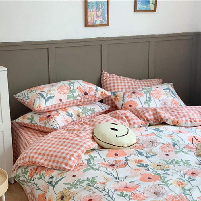 91家纺网 家纺一手货源 找家纺 时年 2020新款40支全棉莫兰迪系列四件套 花房