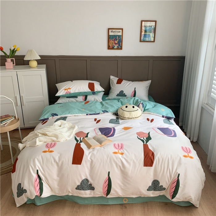 91家纺网 家纺一手货源 找家纺 时年 2020新款40支全棉莫兰迪系列四件套 花开半夏