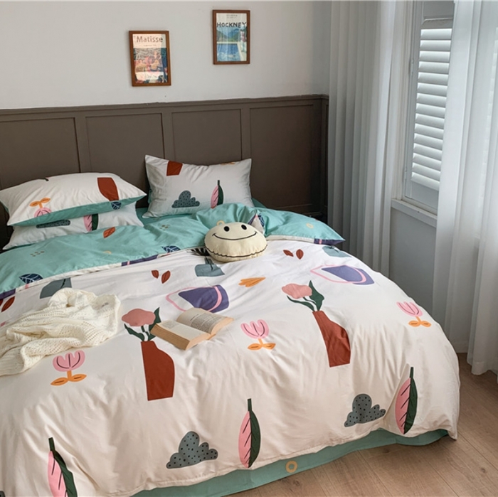 91家纺网 家纺一手货源 找家纺 时年 2020新款40支全棉莫兰迪系列四件套 花开半夏