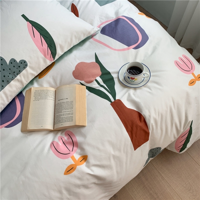 91家纺网 家纺一手货源 找家纺 时年 2020新款40支全棉莫兰迪系列四件套 花开半夏