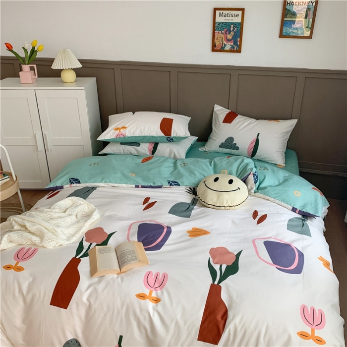 91家纺网 家纺一手货源 找家纺 时年 2020新款40支全棉莫兰迪系列四件套 花开半夏