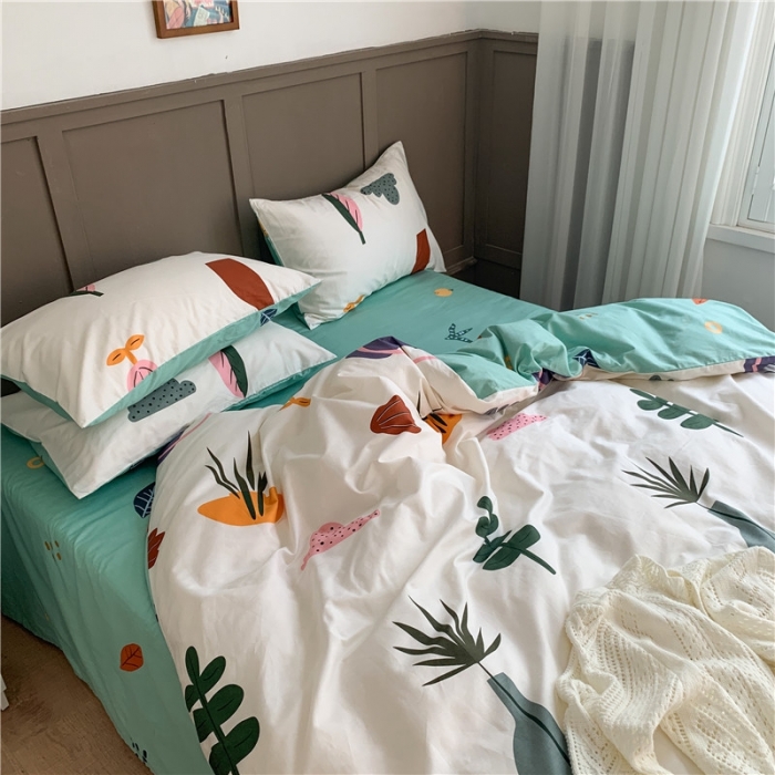 91家纺网 家纺一手货源 找家纺 时年 2020新款40支全棉莫兰迪系列四件套 花开半夏