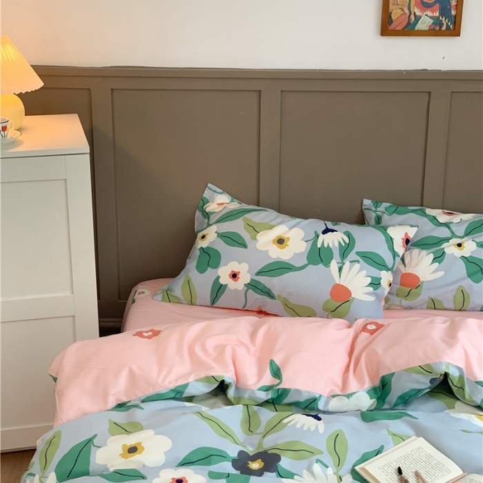 91家纺网 家纺一手货源 找家纺 时年 2020新款40支全棉莫兰迪系列四件套 莫奈花园