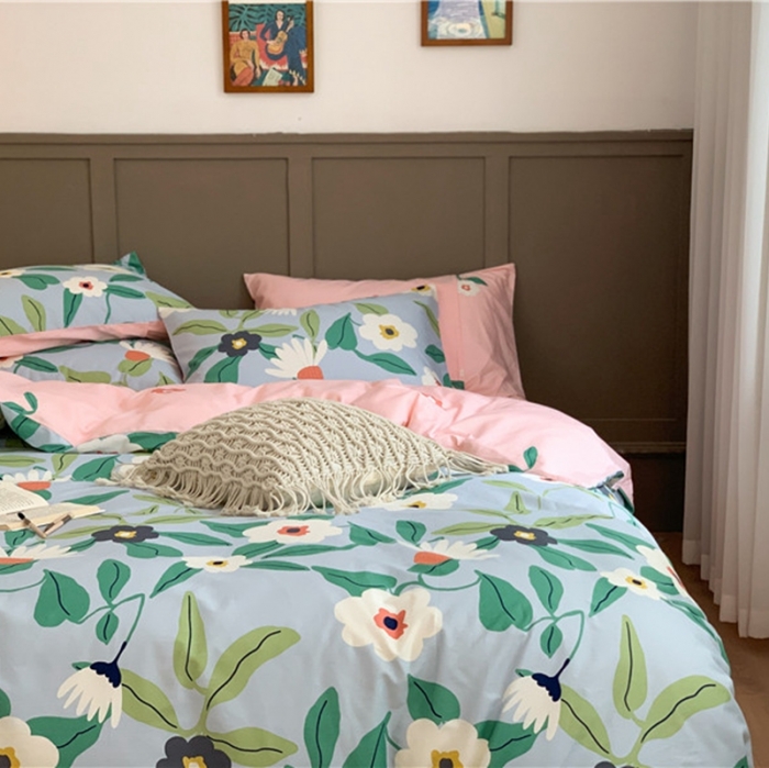 91家纺网 家纺一手货源 找家纺 时年 2020新款40支全棉莫兰迪系列四件套 莫奈花园