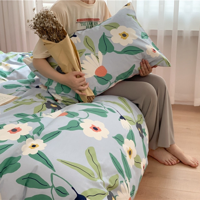 91家纺网 家纺一手货源 找家纺 时年 2020新款40支全棉莫兰迪系列四件套 莫奈花园