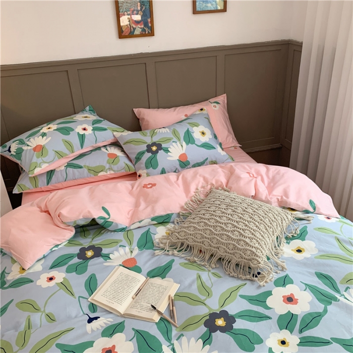 91家纺网 家纺一手货源 找家纺 时年 2020新款40支全棉莫兰迪系列四件套 莫奈花园