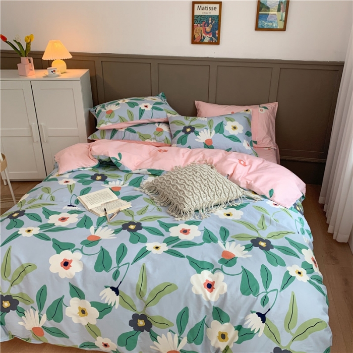 91家纺网 家纺一手货源 找家纺 时年 2020新款40支全棉莫兰迪系列四件套 莫奈花园