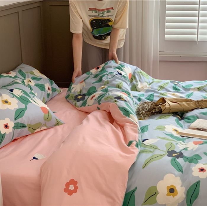 91家纺网 家纺一手货源 找家纺 时年 2020新款40支全棉莫兰迪系列四件套 莫奈花园