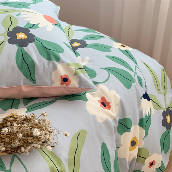 91家纺网 家纺一手货源 找家纺 时年 2020新款40支全棉莫兰迪系列四件套 莫奈花园