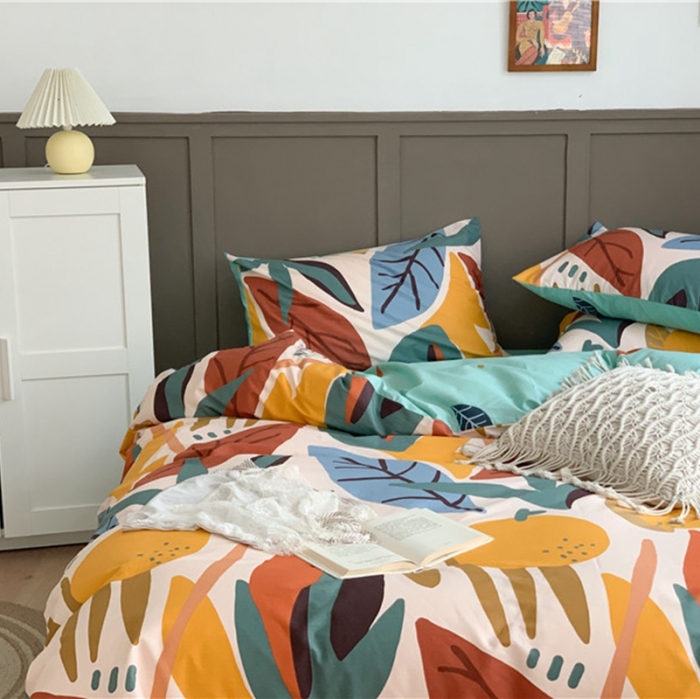 91家纺网 家纺一手货源 找家纺 时年 2020新款40支全棉莫兰迪系列四件套 日光森林