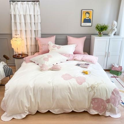 91家纺网 家纺一手货源 找家纺 星野 2020新款60长绒棉温妮莎四件套 温妮莎白