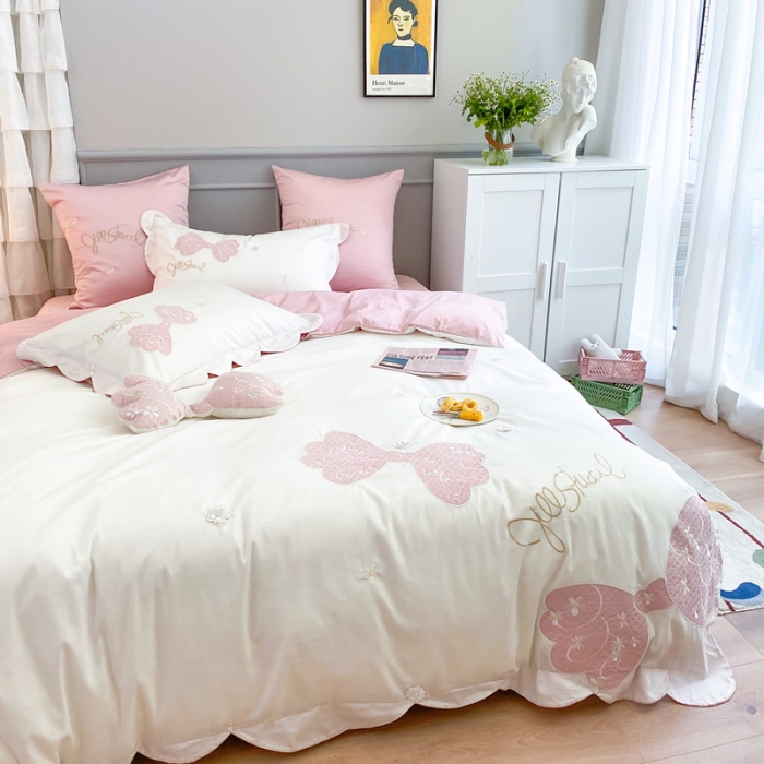 91家纺网 家纺一手货源 找家纺 星野 2020新款60长绒棉温妮莎四件套 温妮莎白