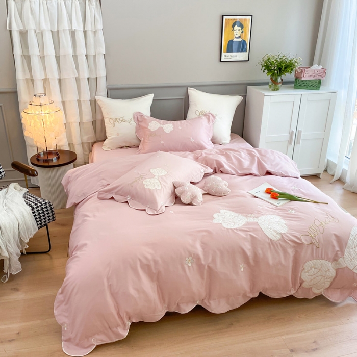 91家纺网 家纺一手货源 找家纺 星野 2020新款60长绒棉温妮莎四件套 温妮莎粉