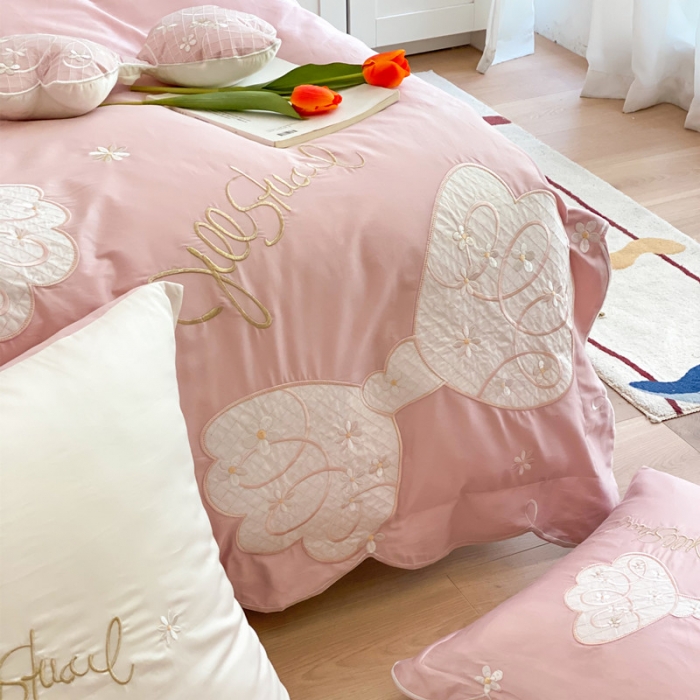 91家纺网 家纺一手货源 找家纺 星野 2020新款60长绒棉温妮莎四件套 温妮莎粉