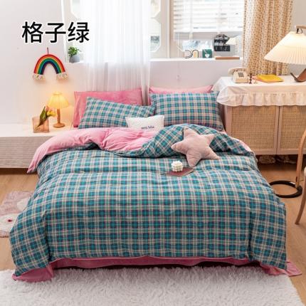 91家纺网 家纺一手货源 找家纺 珺柔 2020新款棉加绒保暖四件套格子绿